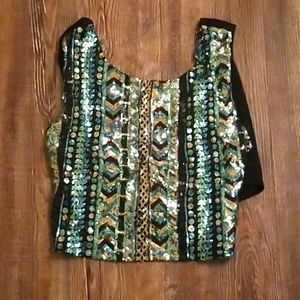 Sequin crop top with cross back detailing